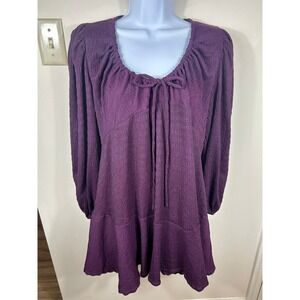 Free People FP Beach Mini Dress Womens XS Purple Crinkle Boho Ruffle Peasant
